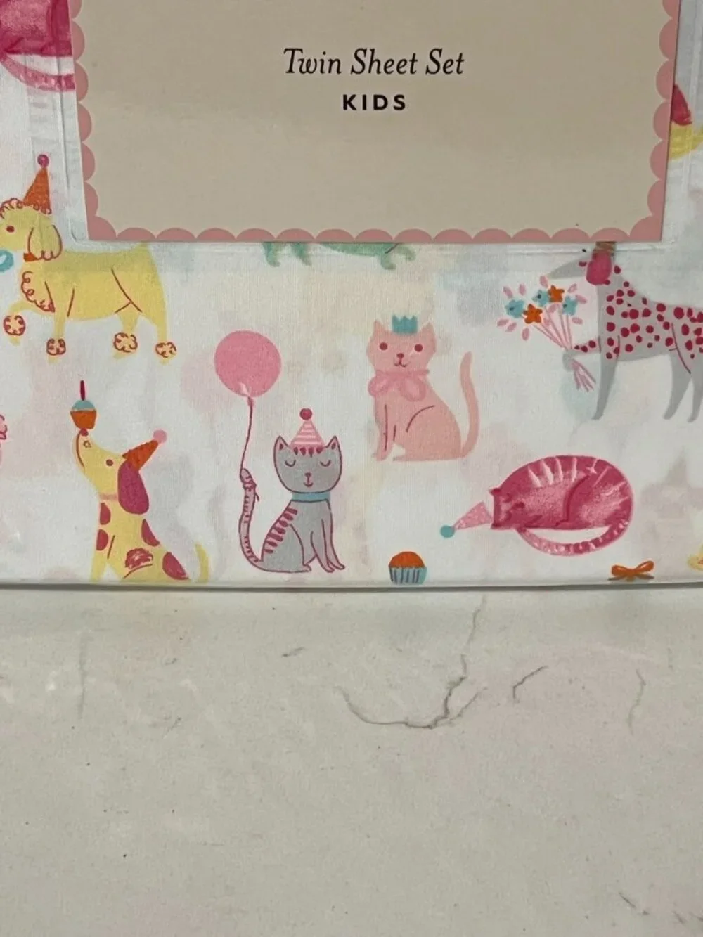 LAURA ASHLEY KIDS Twin White PARTY ANIMALS Sheet Set 3pc Dog Cat Pug Dachshund